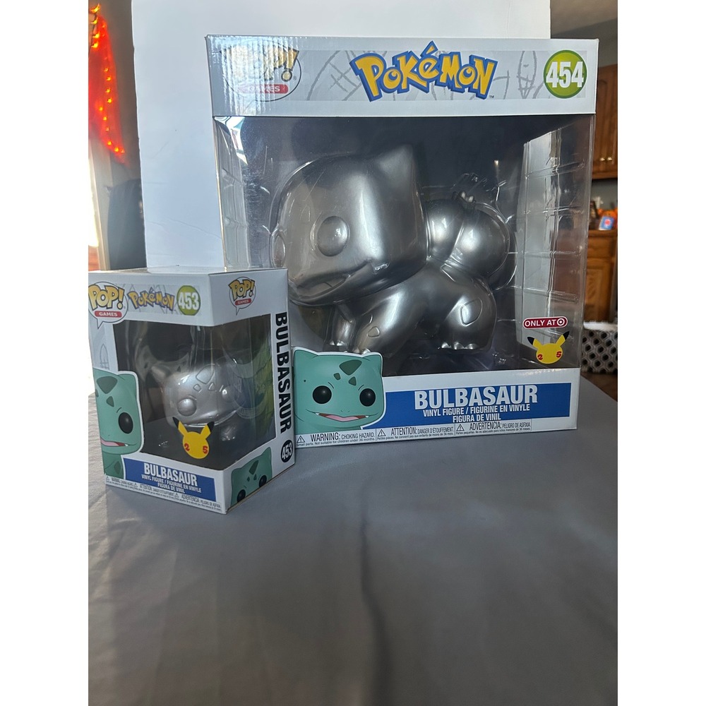 Funko Pop Pokemon 25th Anniversary Silver Bulbasaur 454 Jumbo 453 Metallic Lot